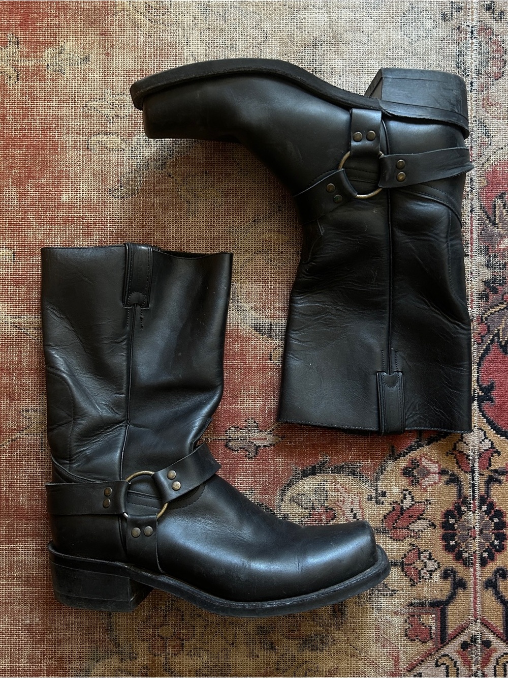 Vintage Black Leather Harness Boots
